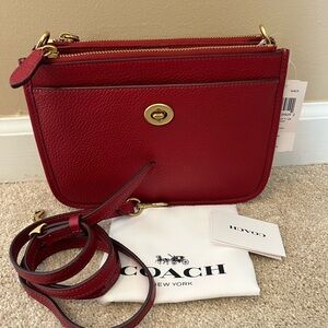 Coach Slim Red Pebbled Leather Double-Zip Crossbody